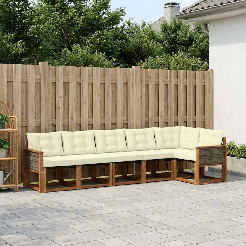 Outdoor Sofa Set with Cushions 6 pcs Natural and Cream