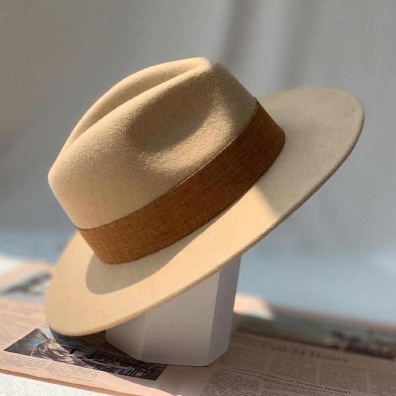 Autumn and winter new European, American and British retro pure wool big-brimmed top hat men's stage performance jazz hat woolen gentleman's hat