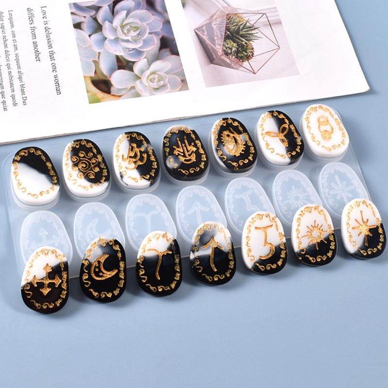 Crystal Rune Stones Silicone Molds Resin Molds Runes Symbol Crystal Molds for Resin Divination Letter Epoxy Mold