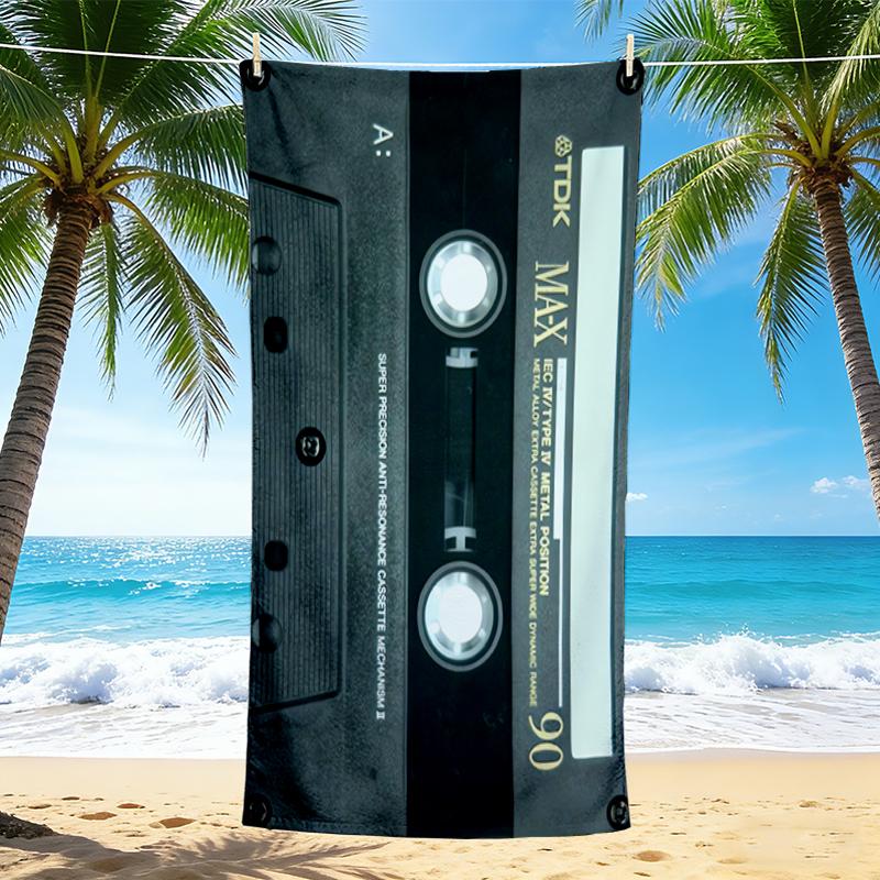 1Pc Vintage Audio Tape Design Beach Towel, Quick Dry, Multi-Use for Beach Pool Gym Yoga Home Travel, Christmas, Halloween, Xmas Gift M928150