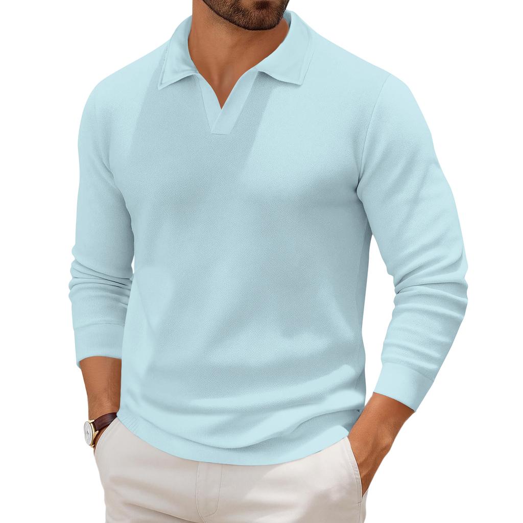Men's Casual Collared Long-Sleeve Knit Base Layer Top