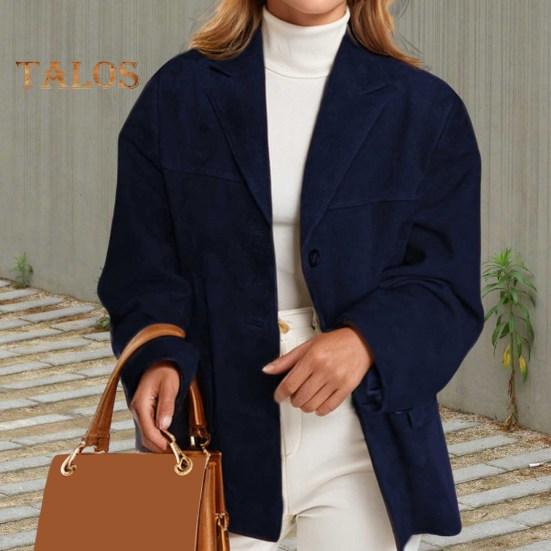 Женская куртка в винтажном стиле OL для поездок на работу, однобортное, с отложным воротником, однотонное, свободного покроя, средней длины, пальто на осень-зиму, повседневная верхняя одежда