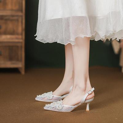 Осенние французские свадебные туфли на шпильках 2024 года: Женские босоножки на высоком каблуке с закрытым носком Niche