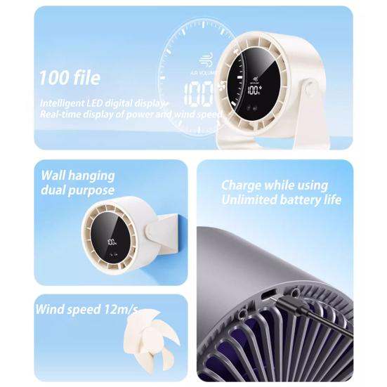 Table Fan Personal Air Conditioner 100 Speeds Strong Airflow Ultra Quiet Digital Display Rechargeable Wall-Mounted Desk Fan