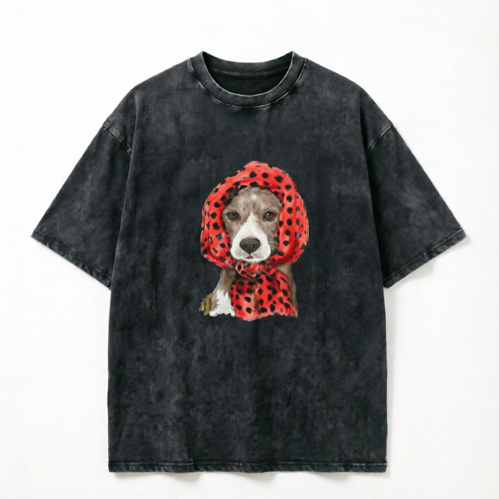 2026 new Washed Tshirt with Cute Dog Print Casual Streetwear Top for Pet Lovers