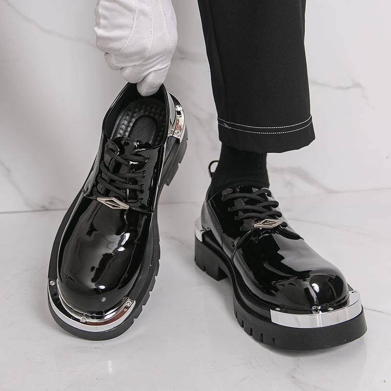 Модные мужские туфли дерби для бизнеса с увеличением роста, черные, коричневые, мужские, на толстой подошве, противоскользящие, модные, с большой головкой, рабочая обувь, кожаные туфли