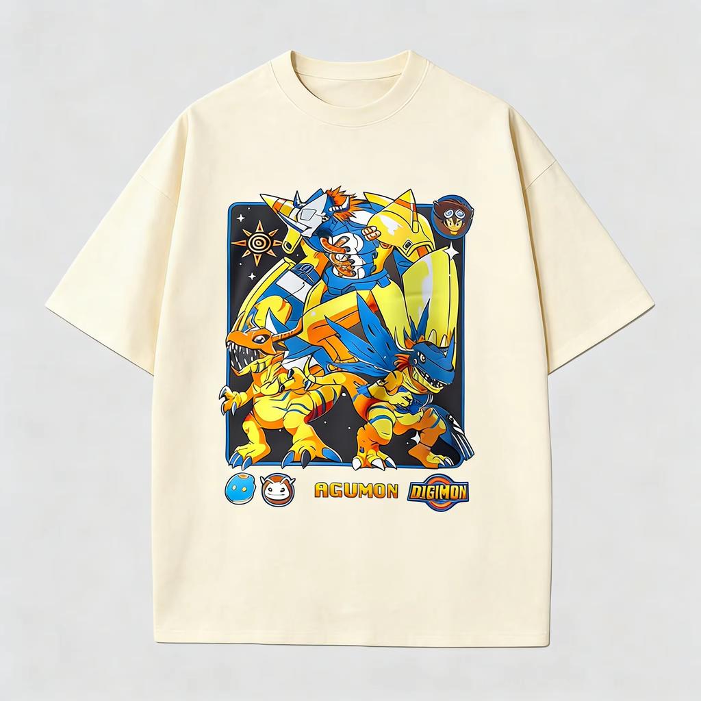 2026 Unisex's Digimon Anime T Shirt White Cotton Agumon Graphic Print Casual Short Sleeve Tee for Otaku Daily Wear Campus Street