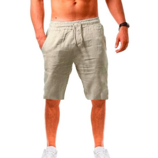 Casual Men Shorts with Adjustable Drawstring Solid Color Soft Breathable Elastic Waist Loose Fit Shorts with 2 Side Pockets