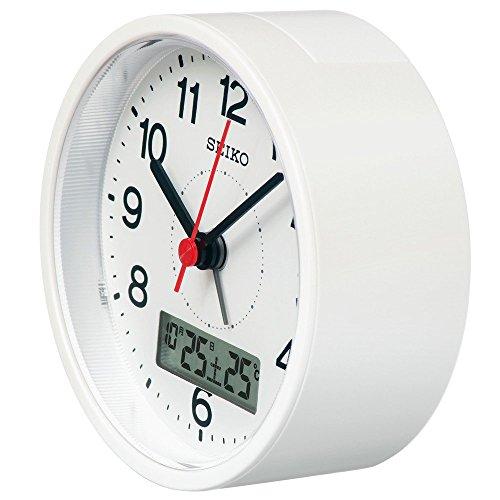 Seiko Clock Table Clock Alarm Clock Temperature Display Analog Temperature Display Calendar White Pearl Paint Body Size: 9.9 X 9.9 X 5.6 Cm KR333W