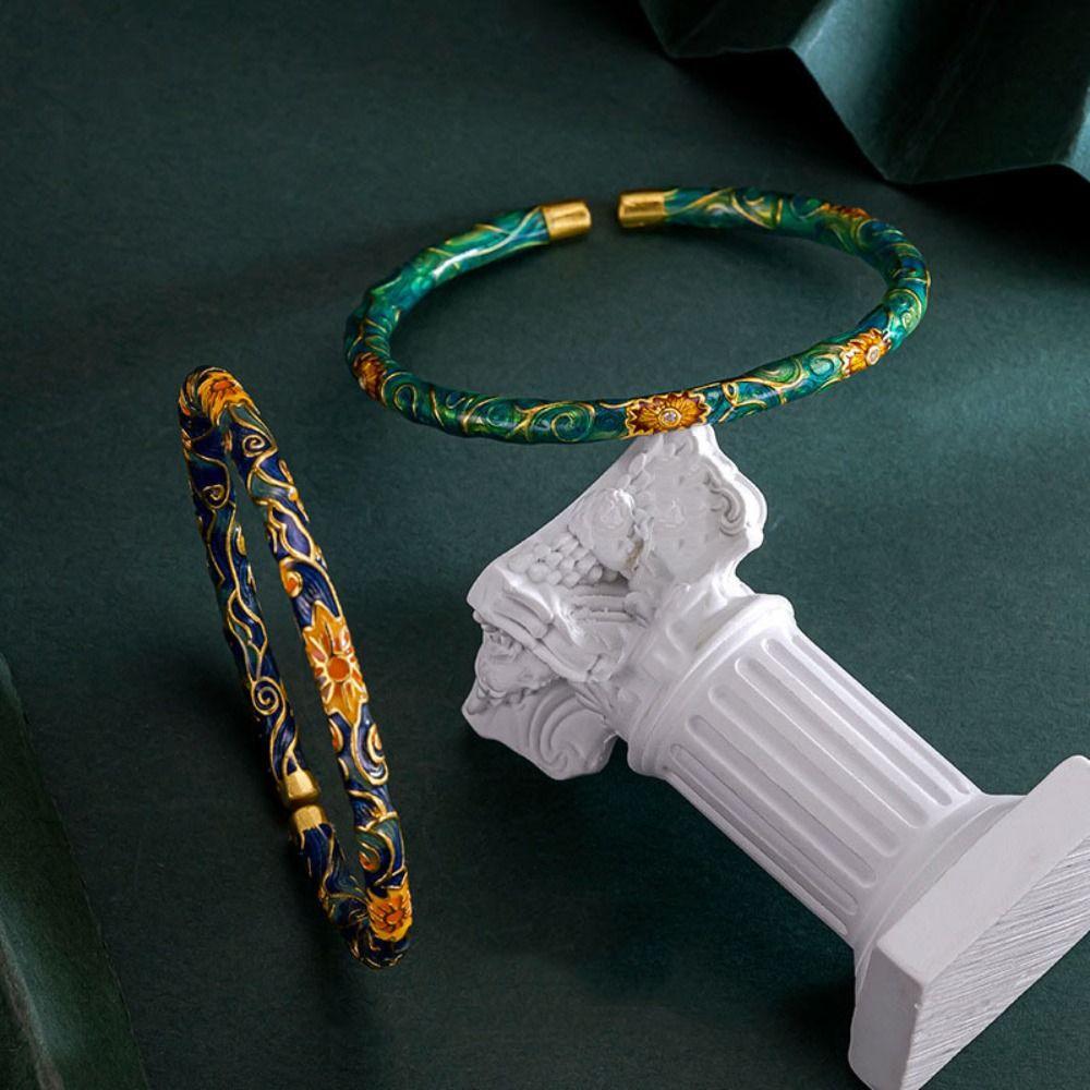 Open Ring Chinese Cloisonne Bracelet Vintage Filigree Flower Bangle Women's Enamel Braclet  Gifts