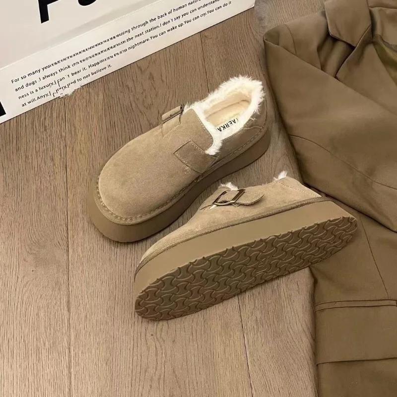 Мода 2024Новинка женская обувь зимняя плюшевая теплая хлопковая обувь модная замшевая повседневная обувь для женщин мокасины без застежек меховая обувь Zapatos Mujer