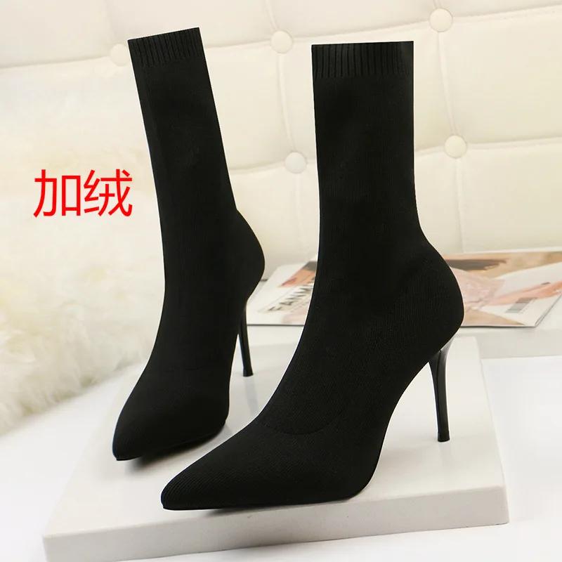 Sexy Sock Boots Knitting Stretch Boots High Heels for Women Fashion Shoes Spring Autumn Ankle Boots Female