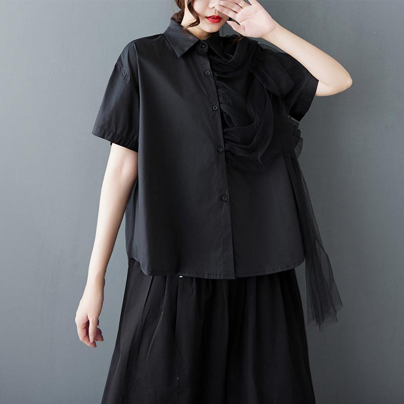DIMANAF 2025 Plus Size Новая летняя блузка с коротким рукавом Кружевная рубашка Повседневные женские свободные топы Базовые рубашки