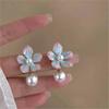 Enamel Big Flower Imitation Pearl Korean Design Drop Earrings Exaggerated Wedding Party Jewelry Accessories