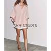 Autumn New Women's Clothing Pure Color Loose V Neck Short Sleeve Shirt 3848183 5344118 5344118