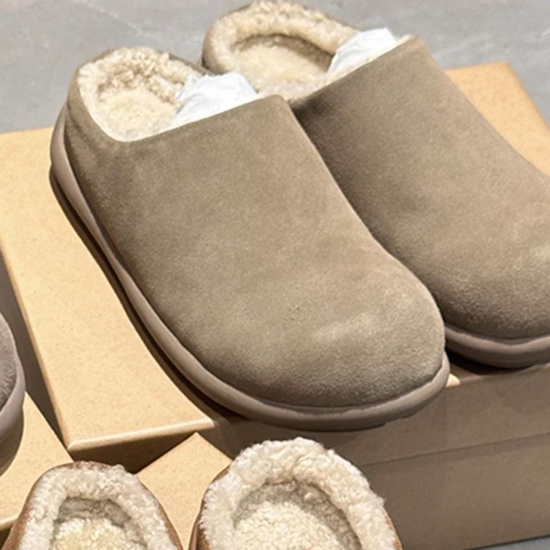 Soft Leather Version~ Fur Integrated Boken Shoes Bag Head Fluffy Slippers Women's 2025 Winter New Warm Outer Wear Muller