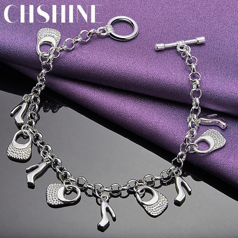CHSHINE Браслет-шарм из стерлингового серебра 925 пробы Сумочка Туфли на высоком каблуке Модный Высококачественный Для женщин Ювелирные изделия