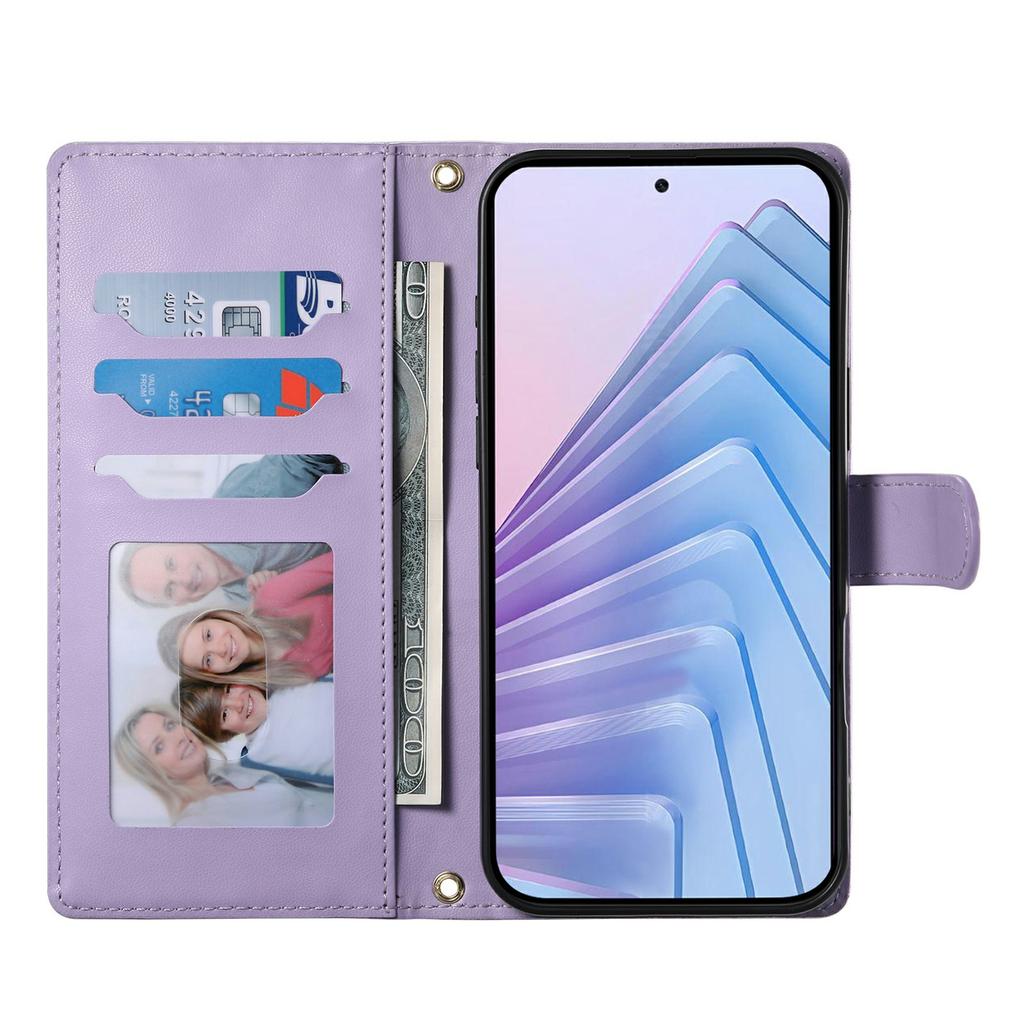 For Oppo Reno15 F 5G Wallet Case Rhombus Stitching Stand Leather Phone Cover with Long / Short Strap