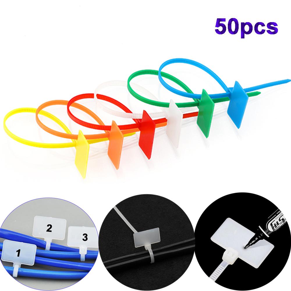 50pcs 4*150mm Nylon Self-locking Loop Tag Labels Wire Ties Cable Winder