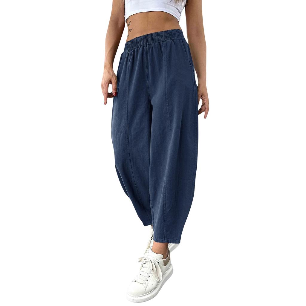 Women's Solid Color Pleated Waist Loose Wide Leg Straight Leg Pants