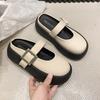 French Thick-soled Shallow Mouth Mary Jane Small Leather Shoes 2025 Summer New Fashion Versatile One-word Buckle Bag Head Half Slippers