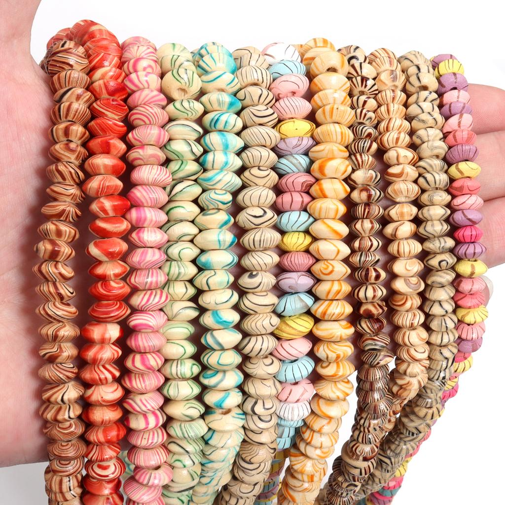 1 нить Цветная полосатая счетная палочка Деревянные бусины Узор «Водный поток» Свободная бусина-разделитель для изготовления украшений DIY Браслеты Ожерелья Фурнитура