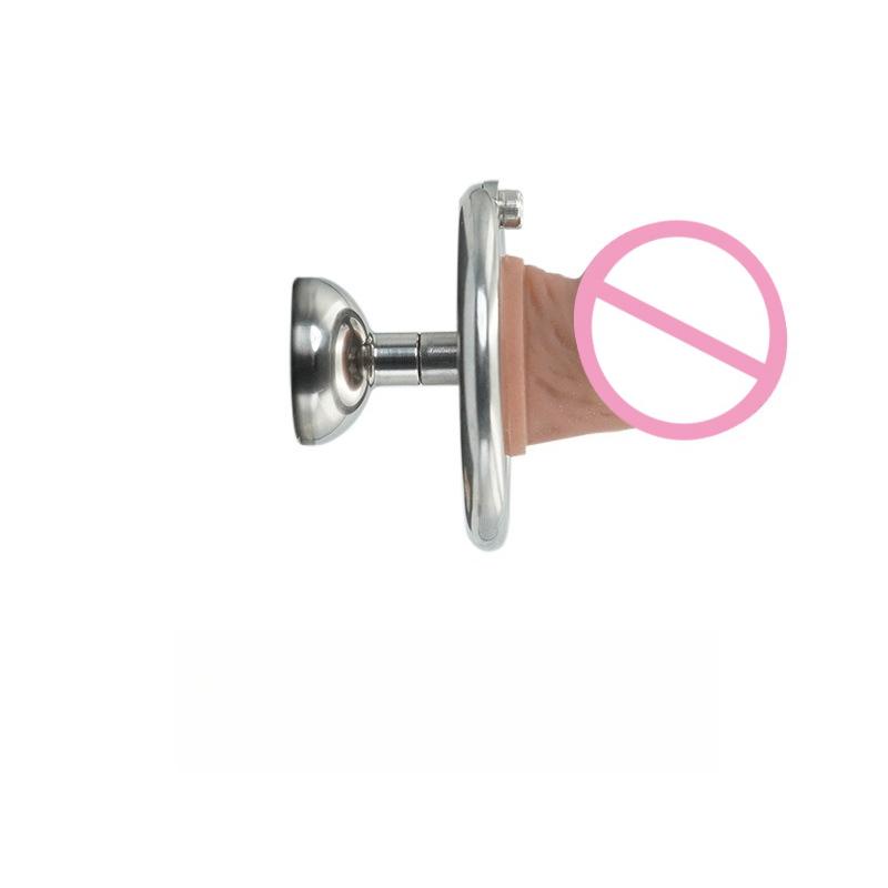 Stainless Steel Negative Chastity cage Lock with Silicone Fake Penis for Men Anti Escape with 40 45 50mm Rings Adult SM Sex Toys