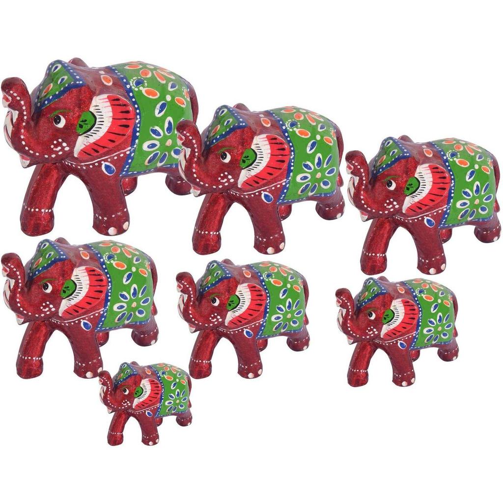 Elephant Sequence 7 Pieces Kanha Ji Pooja Room & Gifted Item For Home Decorative Showpiece - 10 Cm  (Paper Mache, Red)