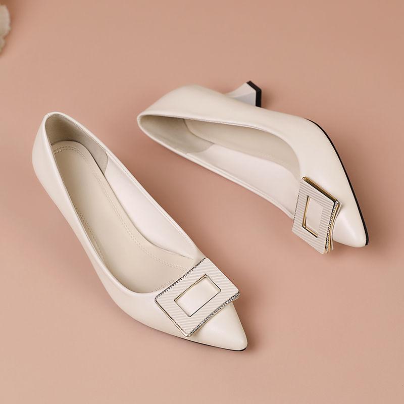 Туфли на высоком каблуке женские толстые каблуки весенние кожаные туфли удобные одинарные туфли рабочая обувь