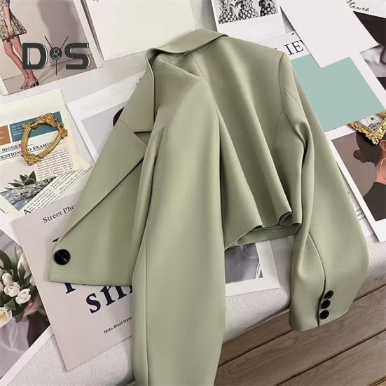 Women Suit Coat Formal Business Style Turn-down Collar Button Decor Slim Fit Short Solid Color Long Sleeves Cardigan Single Button Closure OL Commute