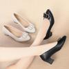2025 Woman Elegant Square Toe Beige Shoes Heel Female Metal Accessories Shoes Comfortable Cute Shoes Simple Mid Heels Fashion