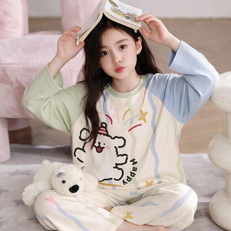 Girls Cotton Pajama Set With Cartoon Print Long Sleeve Top Pants Ages 8 Winter Sleepwear