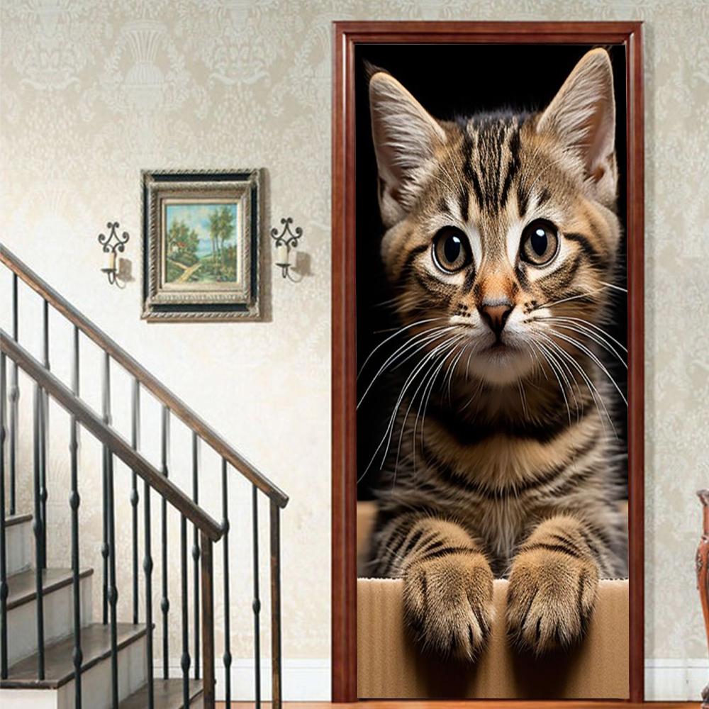 Кошачий Порог 1 шт. Милая Виниловая Наклейка на Дверь Для Спальни Домашний Декор Самоклеящаяся Съемная Настенная Наклейка Ремонт Двери Водонепроницаемый Постер