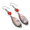 Natural Laguna Lace Agate, Coral 925 Sterling Silver Jewelry Earring 2.68" F6u08