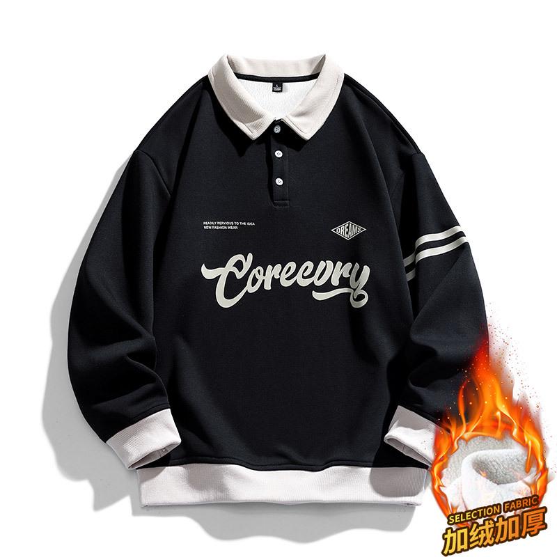 Мужская ретро-худи с воротником-поло - Модная японская рабочая одежда для подростков, весна/осень 2024