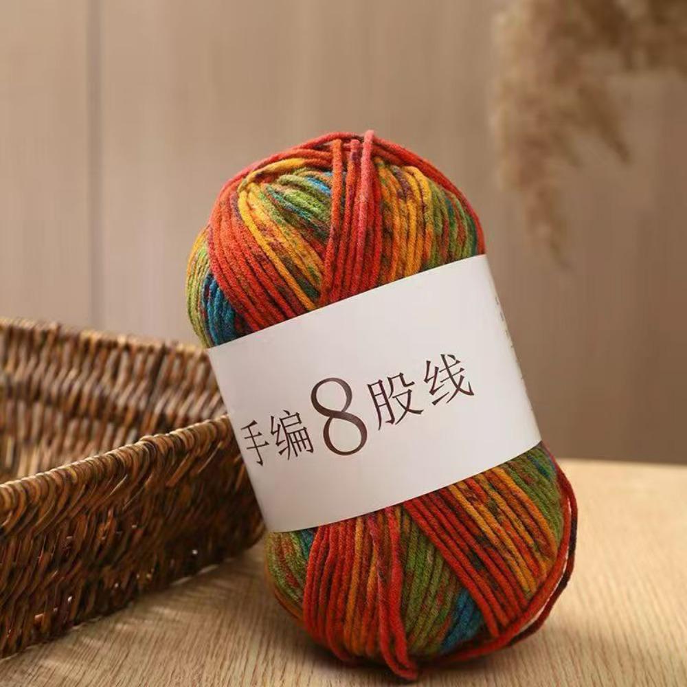 8 Strands Hand Knitting Yarn DIY Multi-Color 8-Ply Crochet Yarn Rainbow Segment Coarse Yarn Hand-Dyed Yarn Crochet Projects