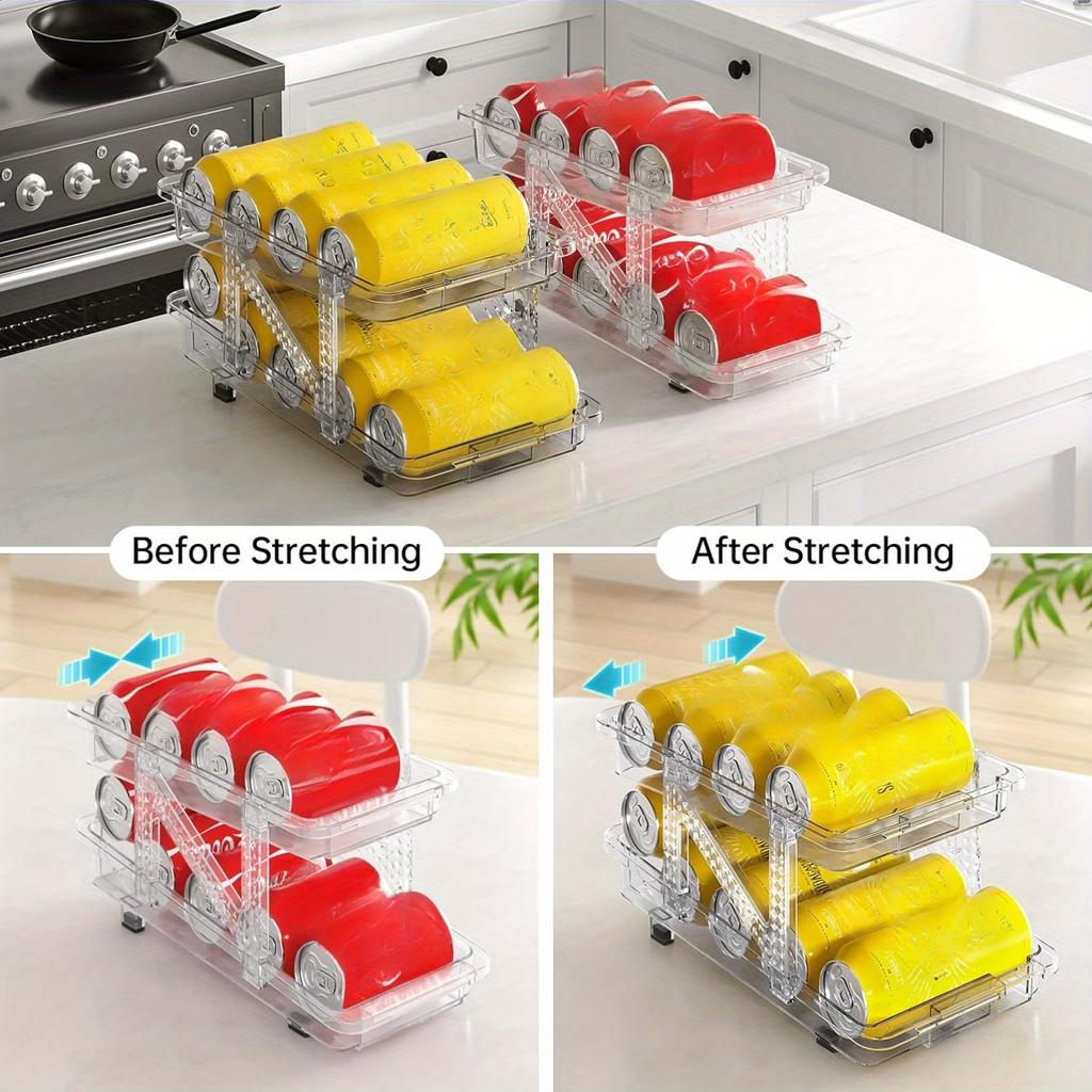 1pc 2tierRefrigerator Soda Can Dispenser, Expandable Width Soda Can Organiser, Stackable Beverage Can Organiser