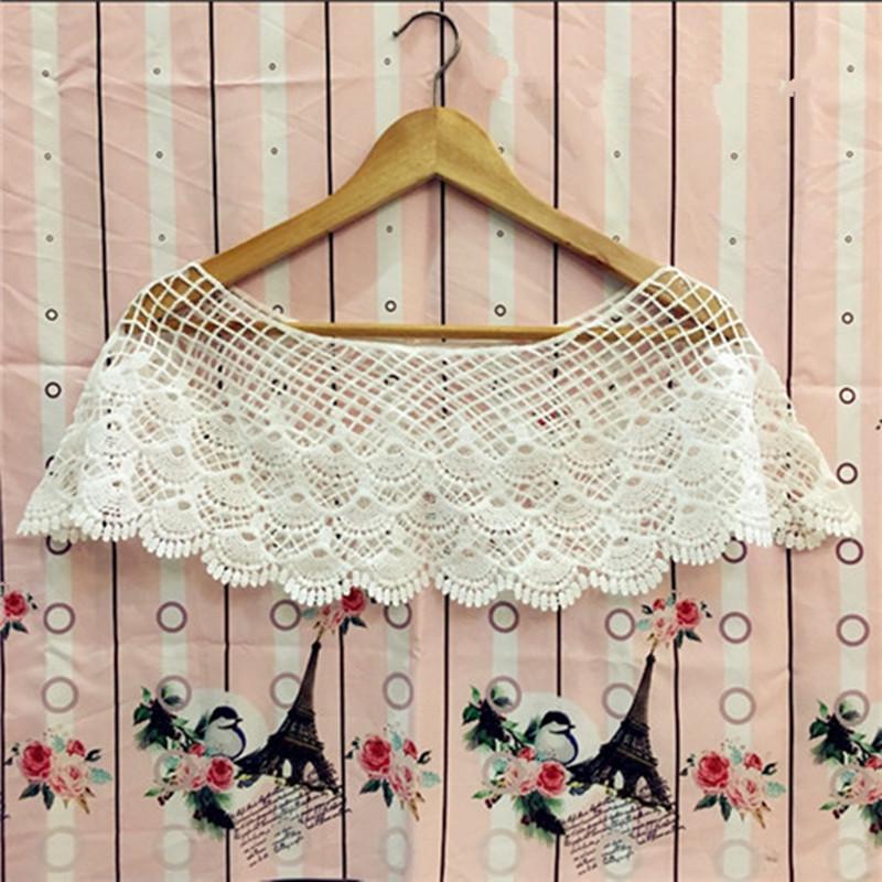Women's Sweet White Hollow Crochet Lace Tassels Knit Wide Collar Cape Shawl EMA
