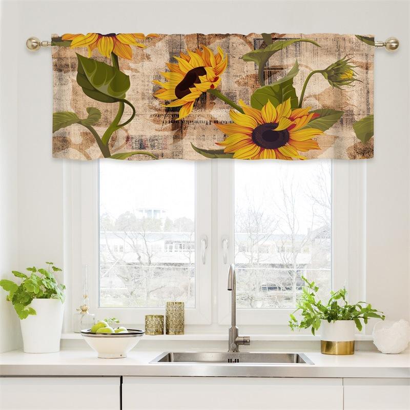 Curtain Valance, Wildflowers Spring Watercolor Flower Floral Print Plants Short Rod Pocket Window Treatment for Living Room, Bedroom, Kitchen,Bathroom