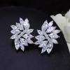 WWJ Leaf Ear Clips Wedding Stud Earrings for Brides