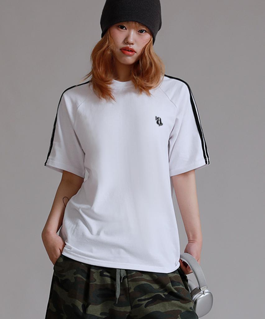 LIKE THE MOST Track Raglan Oversized Short Sleeve T-Shirt_White