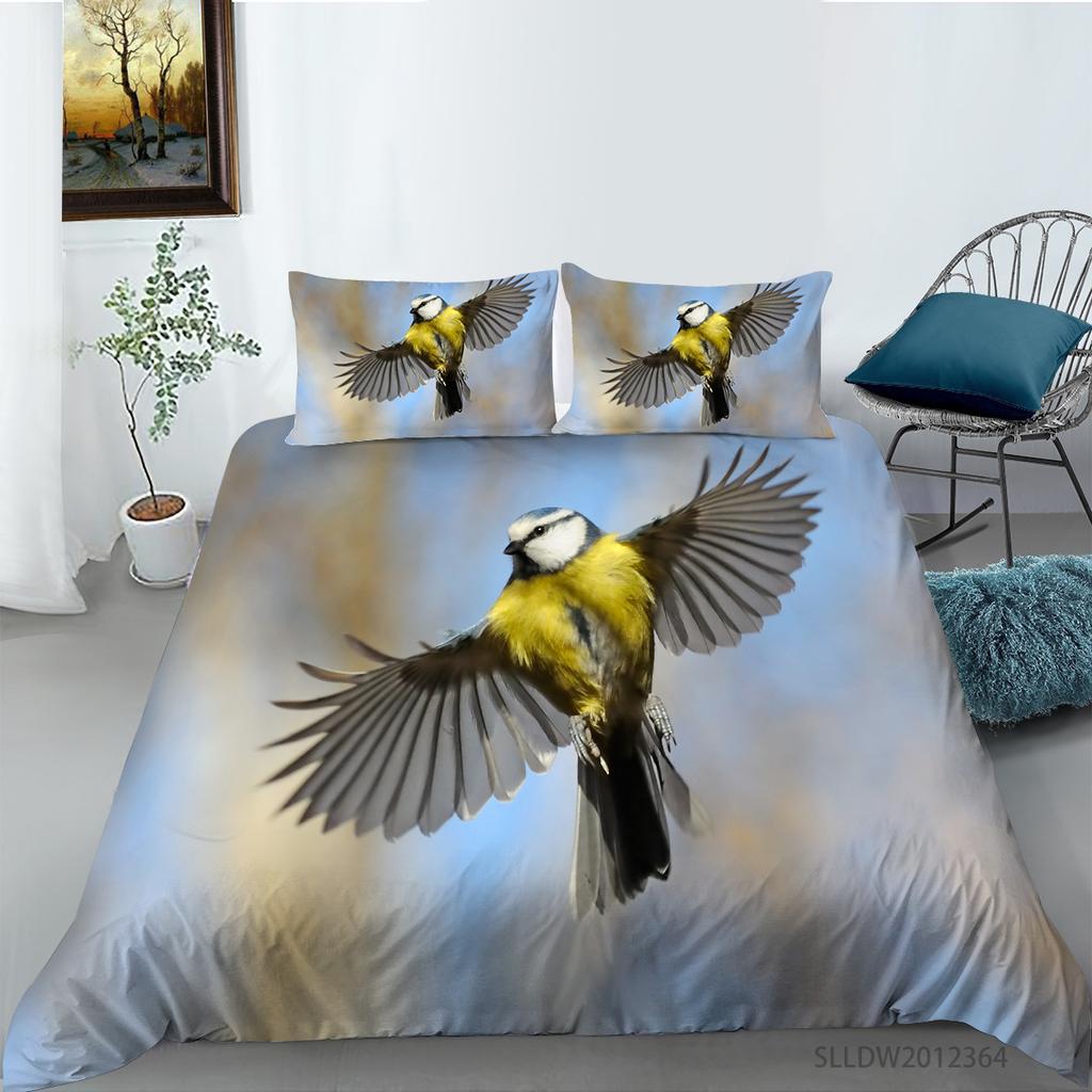 Hummingbird Duvet Cover Set King/Queen Size Small And Cute Tropical Bird Yellow Flower Green Leaves Bedding Set Women