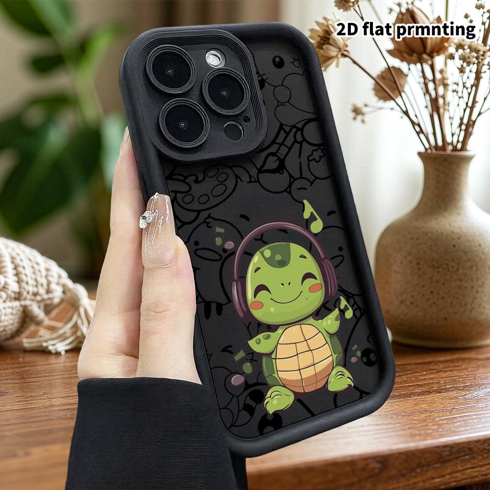 Чехол для телефона: 2D плоский дизайн, подходит для iPhone 18, 17, 16, 15, 14, 13 Pro, зеленая мультяшная черепашка, идеальный подарок на Рождество и Хэллоуин