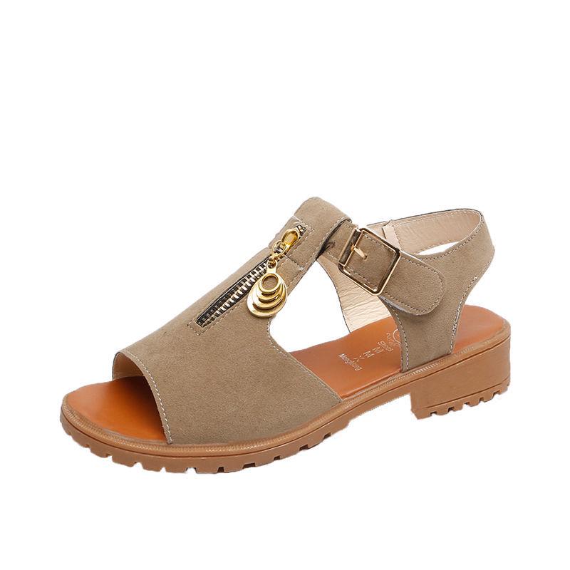 2025 Women's Chunky Heel Summer Sandals: Open Toe, Thick Bottom, Korean Style, Zipper Closure