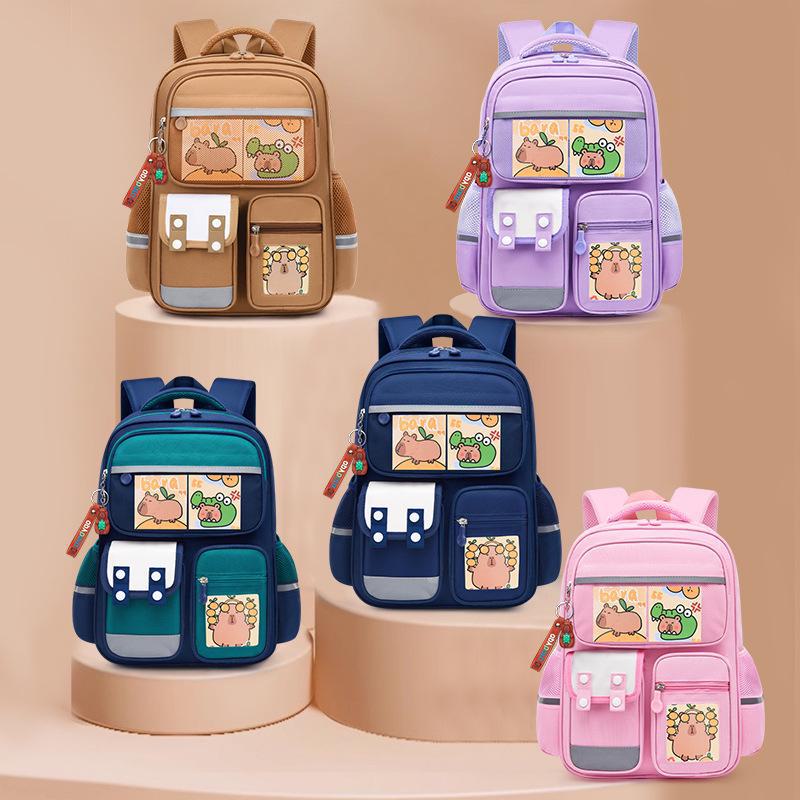 Рюкзак большой вместимости с капибарой для 1-6 классов - Милый и грязеотталкивающий дизайн для мальчиков и девочек
