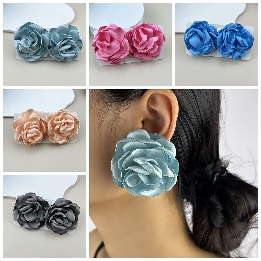 Fabric Large Flower Earrings Jewelry Accessories Floral Ear Stud New Wedding Earrings