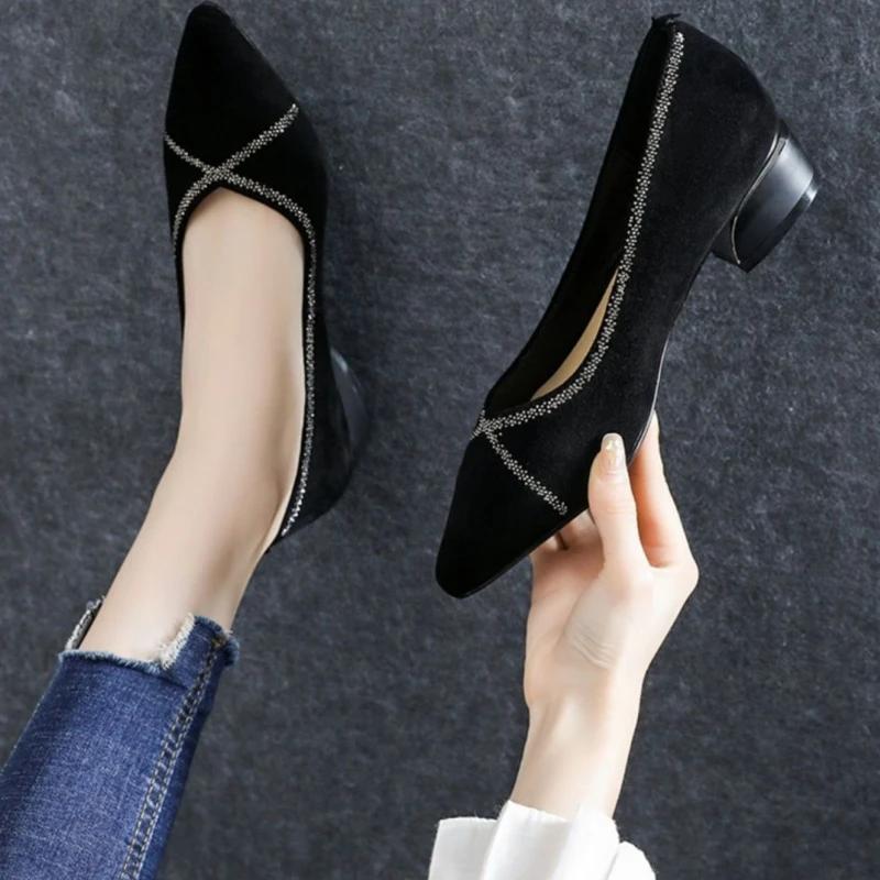 Модные женские туфли-лодочки на массивном каблуке, женская обувь на блочном каблуке, низкий элегантный острый носок, люксовый бренд со скидкой, удобные 39, шикарный острый носок