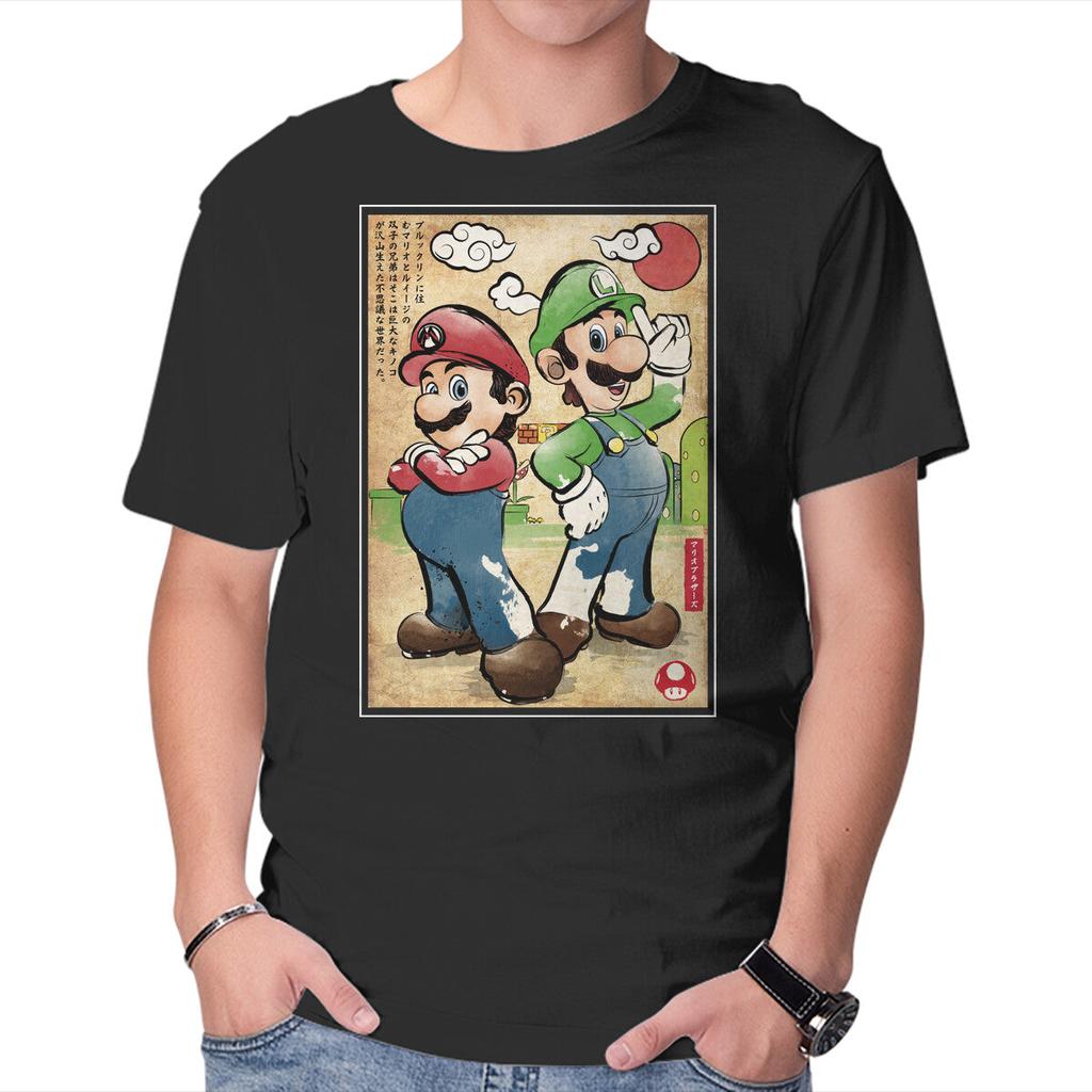 Unisex Crew Neck T-Shirt Super Plumber Bros Woodblock Graphic Short Sleeve Casual Tee