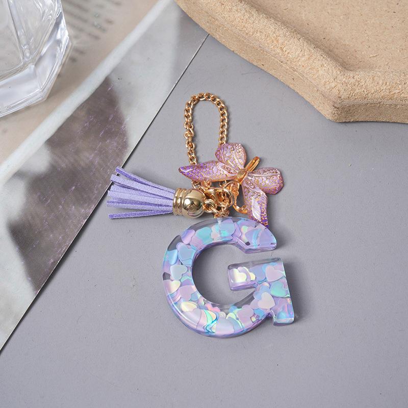 Подвески с буквами AZ Фиолетовая бабочка Кисточка Инициал Брелок Сумка Подвеска Персонализированные Подвески Цепочка для стакана с водой Аксессуары