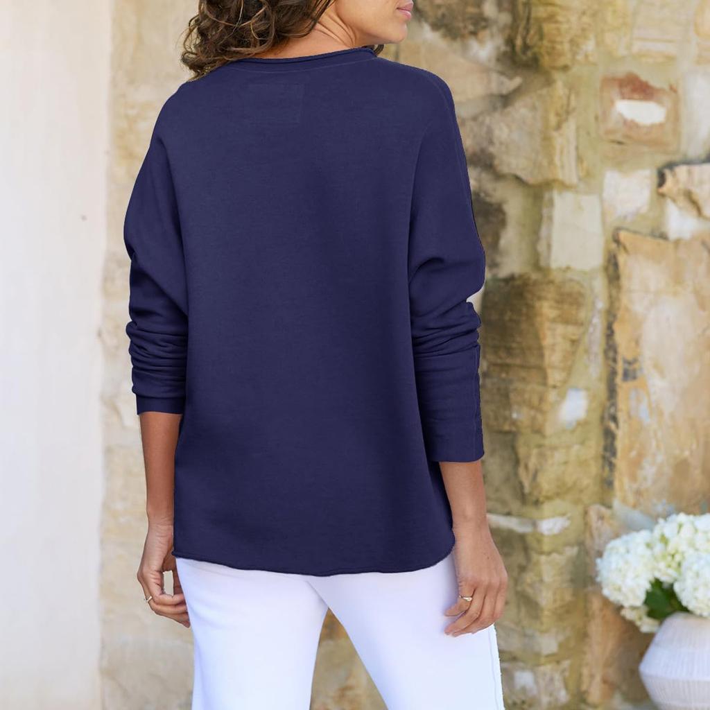 Women's ONeck Long Sleeve Sweatshirt Fall Winter Lightweight Pullover